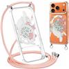 Niokfrci Cordino Cover per iPhone 17 Pro 6,3'', Aesthetic Estivi Rosa Fiori Tartaruga Motivo Disegno Magnetica Trasparente PC Compatibile con MagSafe Case Corda Laccio Antiurto Protettiva Custodia