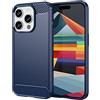 owlhold Cover per iPhone 15 Pro, Custodia Spazzolata e Fibra di Carbonio Morbido Silicone TPU Slim Fit Case, Antiurto, Antigraffio, Antiscivolo, Protezione Grado Militare, Blu