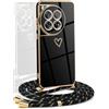 YAMCCCSE Cover per OnePlus 12 5G con Cordino,Elettrolitico Cuore Custodia per OnePlus 12 5G con Tracolla,Antiurto Donna Cuore Cover per OnePlus 12 5G Cordino,Nero