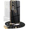 YAMCCCSE Cover per Oppo A80 5G con Collana Amore Cuore Custodia per Silicone Sottile Laccio Tracolla Case con Protezione Fotocamera Dorata Placcatura Cornice Paraurti, Nero