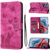 LSPCASA Custodia Per Motorola Moto G34 6.5 Pollici Materiale in Pelle PU Cover Motorola G34 5G Con Slot Per Schede Reticolo Della Farfalla Del Gatto Cover Motorola G34 rosa
