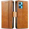 Generico DayQiQiPu Cover per Realme 9 Pro+ Plus (6,4 Pollici) Custodia in pelle PU con Patchwork Guscio Protettiva Anti-Skimming Custodia Portafoglio Flip Caso Business, Cachi