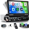 CAMECHO Autoradio 1 Din con Wireless Carplay e Android Auto, Radio con Schermo Estensibile Motorizzato da 7 Pollici Display con Mirror Link Bluetooth FM/RDS EQ USB AUX SWC Retrocamera+MIC