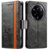 Generico DayQiQiPu Cover per Realme 14 Pro+ Plus (6,83 Pollici) Custodia in pelle PU con Patchwork Guscio Protettiva Anti-Skimming Custodia Portafoglio Flip Caso Business, Nero