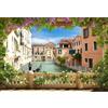 SDOTPMT 1,8x1,2m Venezia Giardino Terrazza Scenario Sfondo Canal Grande Casa di legno marrone Antichi edifici Fotografia Sfondo per decorazioni festa italiana Studio Foto Atrezzo Stendardo
