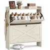 VASAGLE Scarpiera, Mobile Porta Scarpe Salvaspazio con 2 Cassetti a Ribalta e Ganci, 83 x 24 x 102,2 cm, per Ingresso, Stile Rustico, Bianco Nuvola, Collezione HAINS HSC203WJ01