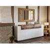 Dmora - Credenza Loris, Madia da cucina a 4 ante, Buffet da soggiorno, 100% Made in Italy, cm 200x45h86, Bianco lucido e Acero
