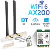 fenvi Kit Desktop WiFi 6 Intel AX200 da 3000Mbps con Bluetooth 5.2, Scheda Wi-Fi 802.11AX 2.4G/5Ghz AX200NGW per PC Windows 10/11