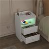 WOLTU Comodino WOLTU con Stazione di Ricarica, Prese USB e Porte, Tavolino Laterale con Luce LED, Tavolo da Letto in Legno per Camera da Letto