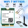 fenvi Scheda di Rete WiFi 7 MT7925 BT5.4 6500Mbps 802.11BE con Antenna Esterna, Adattatore Ethernet WiFi M.2 Key E per Win10/11