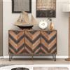 Svintora Credenza vintage in legno con motivo a spina di pesce, mobile contenitore multifunzionale/mobile TV con design a 3 ante, maniglie dorate e gambe in metallo, adatta per piccoli appartamenti, sale da