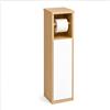 NONE Mobiletto da Bagno Salvaspazio 18 x 18 x 75 cm, Armadietto Slim in MDF Effetto Rovere con Anta Bianca, Portarotolo Integrato e Vano Chiuso per Carta Igienica