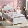 Anajqaqia Letto Singolo Imbottito Anajqaqia, Letto per Bambini a Forma di Corona, Letto Principessa con Striscia LED, in Pelle PU, 90x200cm