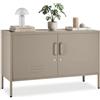 tectake® Madia Soggiorno Moderna, 100x42,5x65 cm, Consolle Ingresso, in Acciaio Industriale, 2 Ante e Ripiani regolabili, Mobile Ingresso con Chiave, Armadietto, Mobile Soggiorno e Cucina - Tortora