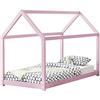 [en.casa] Letto per Cameretta a Forma di Casetta Letto per Bambini Adolescenti Struttura in Legno di Pino in Stile Montessori 90 x 200 cm Rosa