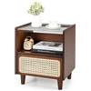 GIANTEX Comodino in Bambù, Comodone da Letto con Cassetto in Rattan e Scomparto Aperto, Tavolino con Piano in Vetro, 43 x 35 x 50 cm (1 Marrone)
