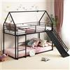 GIANTEX Letto a Castello per Bambini 90 x 200 cm, Letto a soppalco con Scivolo e Scala a 3 gradini, Struttura in Metallo con Barriera di Sicurezza e Conservazione, Senza Materasso (nero)