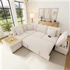 NuvlaGu Divano letto a forma di L, 6 posti, con funzione letto, vano portaoggetti, USB e tipo C, in ciniglia, beige