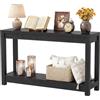 iSunirm Tavolino Console Stretto 120cm, Mobile Ingresso in Legno Stile Farmhouse, Consolle Sottile con Ripiani, Tavolo Dietro Divano o Libreria Salvaspazio, Nero Venatura a Rilievo