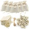 VEGCOO 30 Pz Croce Legno Sacchetti Iuta Bomboniere Confetti, Sacchetti Iuta per Comunione con Coulisse, Sacchetti Bustine Iuta per Comunione Cresima Battesimo Matrimonio, con 10 Metri Corda di Lino