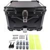 GLOSSY AUTO PARTS Baule posteriore universale da 55 L per moto, baule in alluminio impermeabile con chiusura di sicurezza, adesivi riflettenti, per riporre casco e bagagli, nero