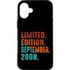September 2008 Retro Vintage Year 2008 G Custodia per iPhone 16 Plus Edizione Limitata Settembre 2008 Compleanno