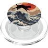 Japanese Culture Aesthetics Neko Cat Jap Gatto giapponese che cammina sopra la grande onda Hokusai PopSockets PopGrip per MagSafe