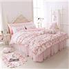 LELVA Set copripiumino romantico con stampa di rose e mantovana giroletto rosa pizzo increspato floreale shabby chic set completo di biancheria da letto 4 pezzi