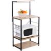 Carrello da cucina metallo nero con 3 ripiani quercia, 60x40x123 cm