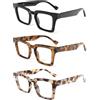 KoKoBin 3 Pack Oversized Occhiali da Lettura da Donna Moda Quadrati Anti Luce Blu Computer Lettori (Nero, Marrone leopardata, Grigia leopardata, 1, x)