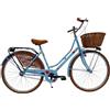 CICLI DANTE - Bicicletta donna da città per passeggio Olanda 26, classica stile retrò ad una velocità, con particolati miele e cestino anteriore in vimini (Azzurro Pastello,Cuori)