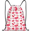 Pidgazdfgv Lips Zaino con coulisse Sport Palestra Sackpack Tasche in rete Borsa a corda resistente all'acqua Donne Uomini, Nero , S, Classico