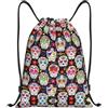 Pidgazdfgv Zaino con coulisse con teschi colorati a fiori e tasche in rete per sport e palestra borsa resistente all'acqua per donne e uomini, Nero , S, Classico