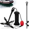 FUNTEN Ancoraggio per barca, 1,59 kg, pieghevole, con corda da 12 m, moschettone e ancoraggio a spirale, per SUP e gommoni
