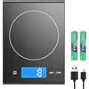 Diyife Bilancia Cucina Digitale Ricaricabile, [USB Carica-1g/15kg] Diyife Bilancia Alimentare, Alta Precisionee in Acciaio Inossidabile, Funzione Tare, Display LCD, per Culinario,Caffè, Batterie Incluse,Nero