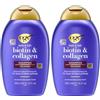 OGX Biotin & Collagen Shampoo (385 ml), shampoo rinforzante per capelli fini e sottili, con vitamina B7 biotina e collagene, senza solfati (Confezione da 2)