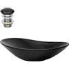 ML DESIGN modern living ML-Design Lavabo da Appoggio in Ceramica Nero Finitura Opaca 630 x 360 x 155 mm Lavandino Ovale Moderno Lavamani con Foro di Scarico e Piletta Sanitari Lavello Elegante Sanitari per Bagno Toilette WC