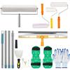 GJCrafts Kit di Strumenti Autolivellante per Pavimenti, Rullo Frangibolle 52cm+24cm, Scarpe Chiodate per Prato 30 mm, Spatola Autolivellantein, Asta Telescopica 157 cm