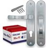 Chle-Mar - Maniglia per porta con piastra lunga - Argento / 90 mm / per serratura a cilindro - Set di maniglie per porte interne - Maniglia per porta - Maniglia per porta con foro per serratura