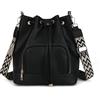 AFKOMST Borsa a secchiello da donna in pelle, con coulisse e tasca frontale con cerniera, grande capacità, borsa a tracolla per lavoro, viaggi e uso quotidiano, Nero