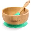 bambuskind® Ciotola per bambini con ventosa verde, con ricette Ebook I piatto antiscivolo in bambù con cucchiaio, set di stoviglie per bambini per imparare a mangiare, senza plastica nociva …