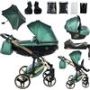 Junama Passeggino TRIO Diamond Fluo 02 Verde e Oro - 2in1 3in1 4in1 + ombrellino (4 in 1 con Base ISOFIX)