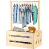Generico Cestino Regalo per Baby Shower in Legno con Asta Appendiabiti e Contenitore Portaoggetti, Espositore per Vestitini da Neonato, Regalo per Futuri Genitori