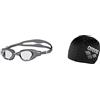Arena The One, Occhialini Unisex Adulto, Grigio (Clear-Grey-White), Taglia Unica & Cuffia da Bagno Unisex in Poliestere II, Nuoto, Nero, Taglia Unica
