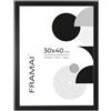 FRAMAI® Cornice portafoto 30 x 40 cm Nero MDF, con telaio ecologico e plexiglass anti-rottura, gancio e supporto