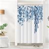 Uiiooazy Tenda de Doccia Antimuffa 150x180cm Eucalipto Foglie Blu Fiori | Tenda da Doccia Blu Acqua Pianta Floreale Impermeabile Tessuto in Poliestere Lavabile per Vasca da Bagno con 10 Anelli