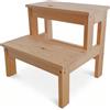 Velora Home&Living VELORA H&L Sgabello a 2 Gradini in Legno Massello - Altezza Totale 40 cm, fino a 150 kg, per Bambini e Adulti, Scaletta per Bagno e Cucina