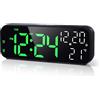 Lafocuse Sveglia Digitale da Comodino LED con Numeri Grandi Verde, Temperatura e Calendario, Luminosità Regolabile, Snooze, Doppi Allarme, Conto Alla Rovescia, 12/24H per Camera da Letto, Scrivania