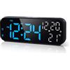 Lafocuse Sveglia Digitale da Comodino LED con Numeri Grandi Blu, Temperatura e Calendario, Luminosità Regolabile, Snooze, Doppi Allarme, Conto Alla Rovescia, 12/24H per Camera da Letto, Scrivania