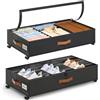 Hanured 2 Pezzi Contenitori Sottoletto con Ruote, Cassettiera con Partizione Regolabile, con Quattro Rotelle Girevoli a 360° e Coperchio Trasparente,per Vestiti, Scarpe, Coperte, Camera da Letto